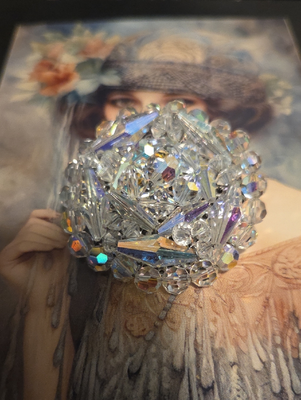 Aurora Borealis Crystal Cluster Brooch - Clear AB Sparkle